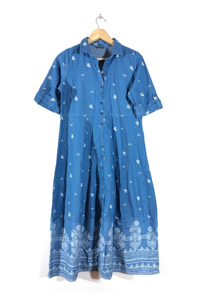 Blue Printed A-Line Dress(Women’s)