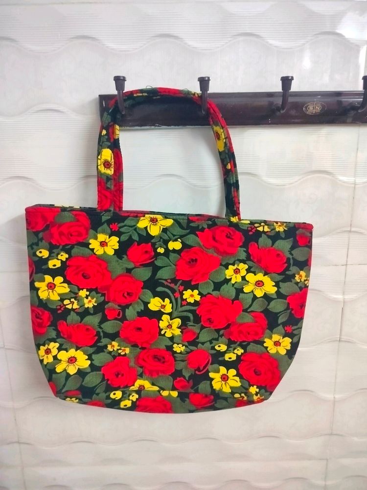 Cute Floral Red Basket Like Handbag (Handmade)