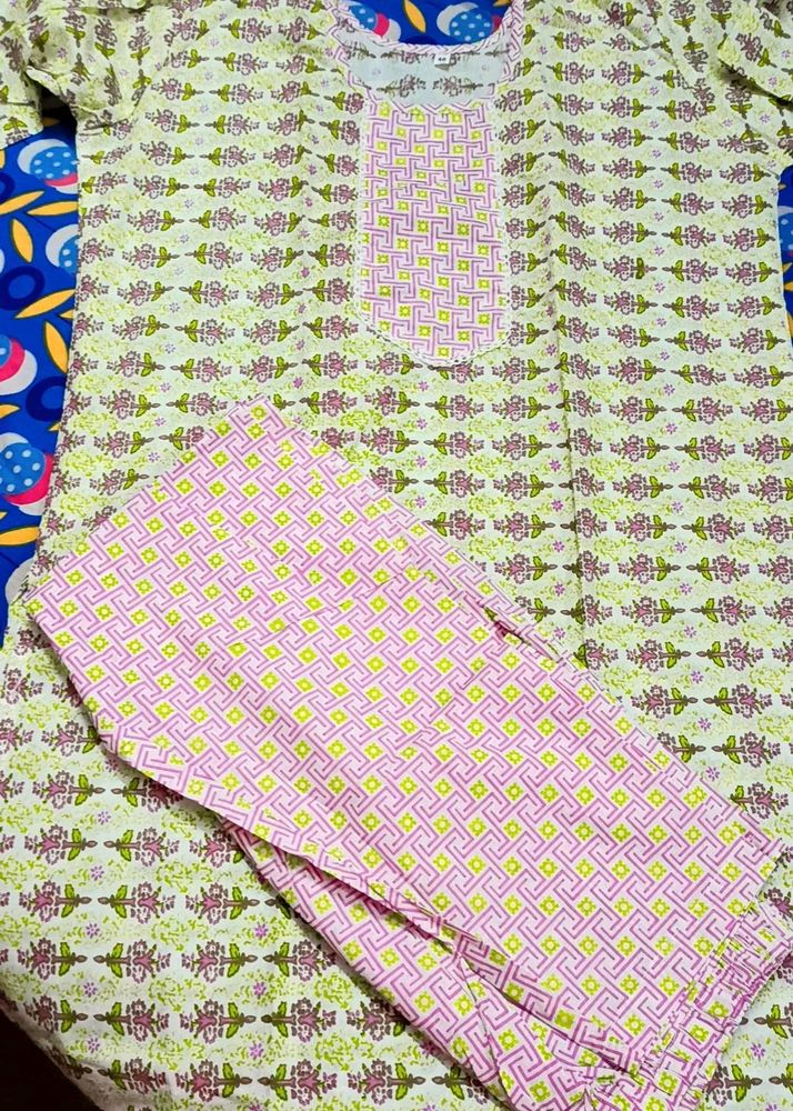 New Women Mulmul Cotton Printed Kurta & Pant Set