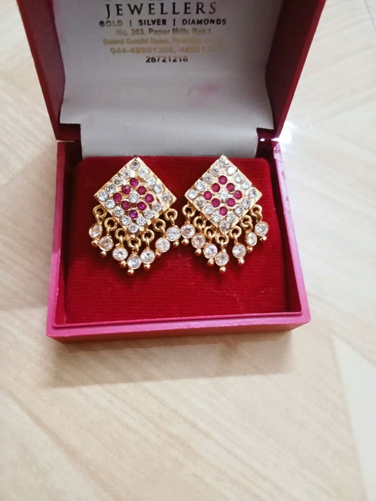 2 Set Of Pink & White Stones Impon Earrings