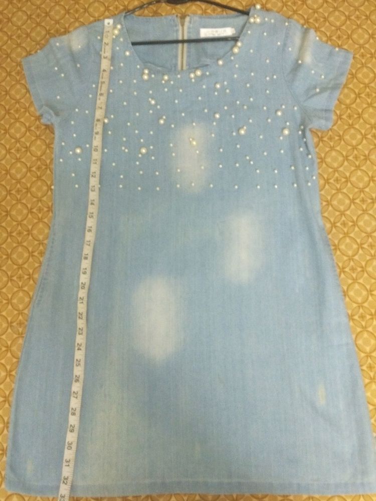 Beautiful Denim Tunic With Pearl Work