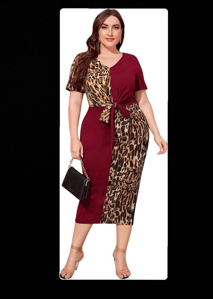 Tiger Print Knot Red Dress