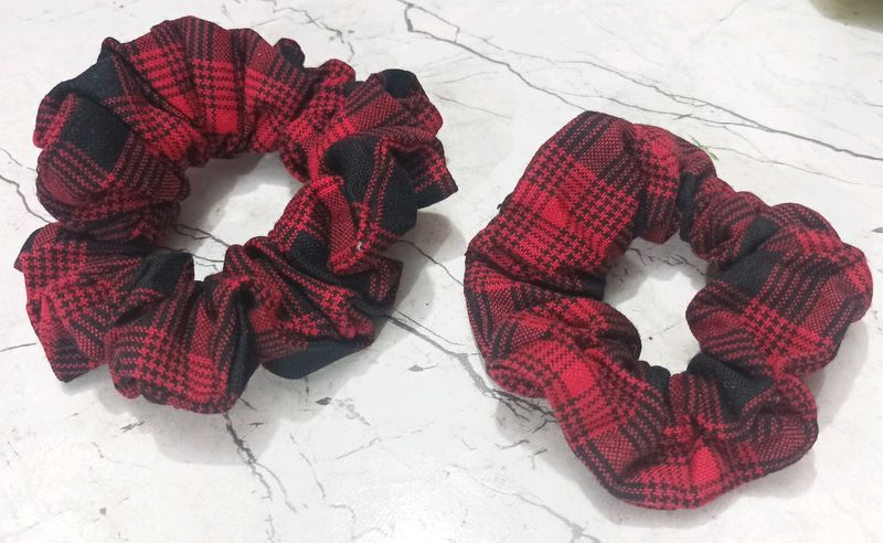 Red And Black Checkered Scrunchies Set Of 2