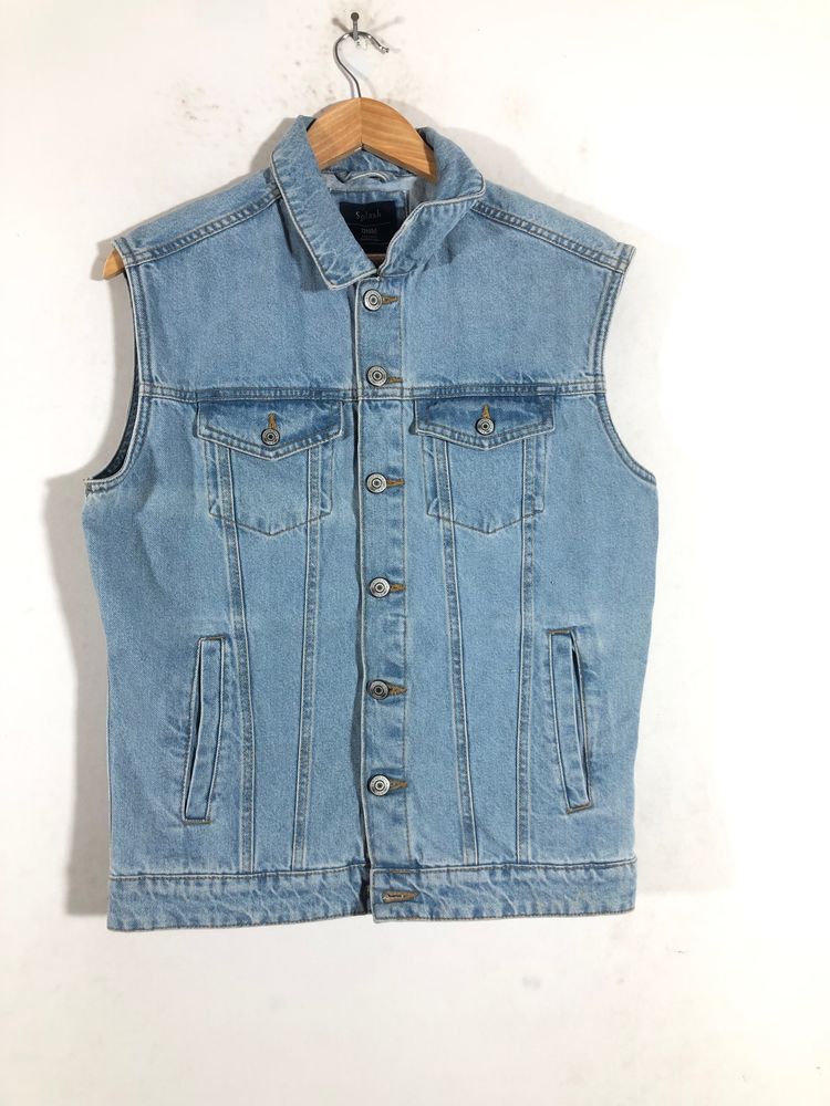 Splash Men's Blue Sleeveless Denim Jacket