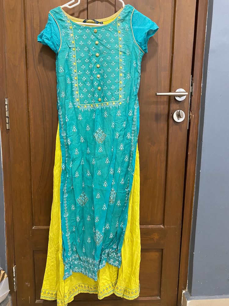 Yellow And Teal Kurthi