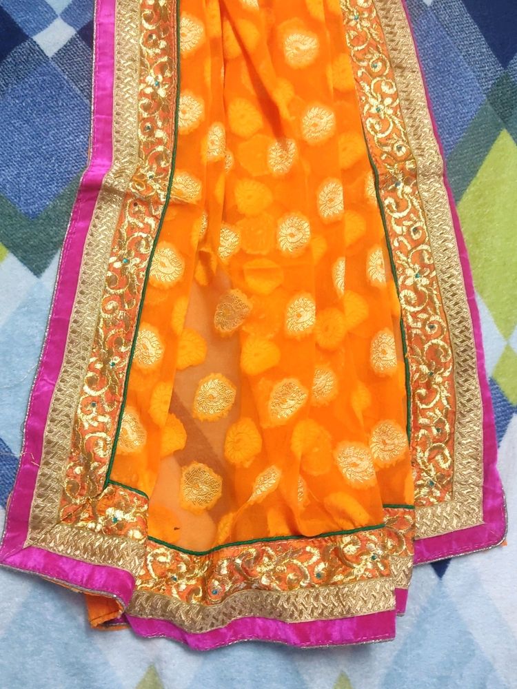 (FREE SHIPPING) Orange N Cream Saree Half Sare De