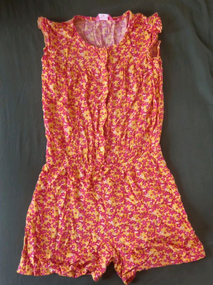 Pink & Yellow Floral Short Jumpsuit