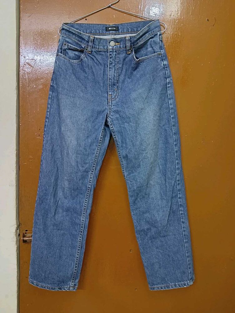 High Waisted Blue Straight Fit Jeans