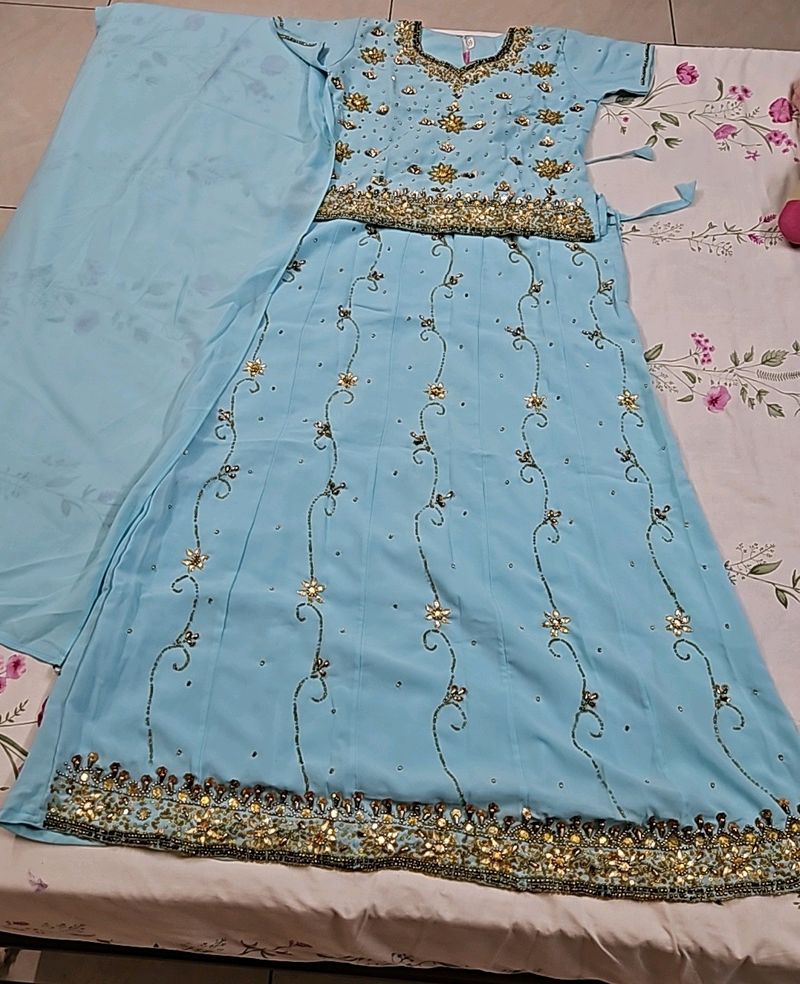 Heavy Sky Blue Wedding Lehenga