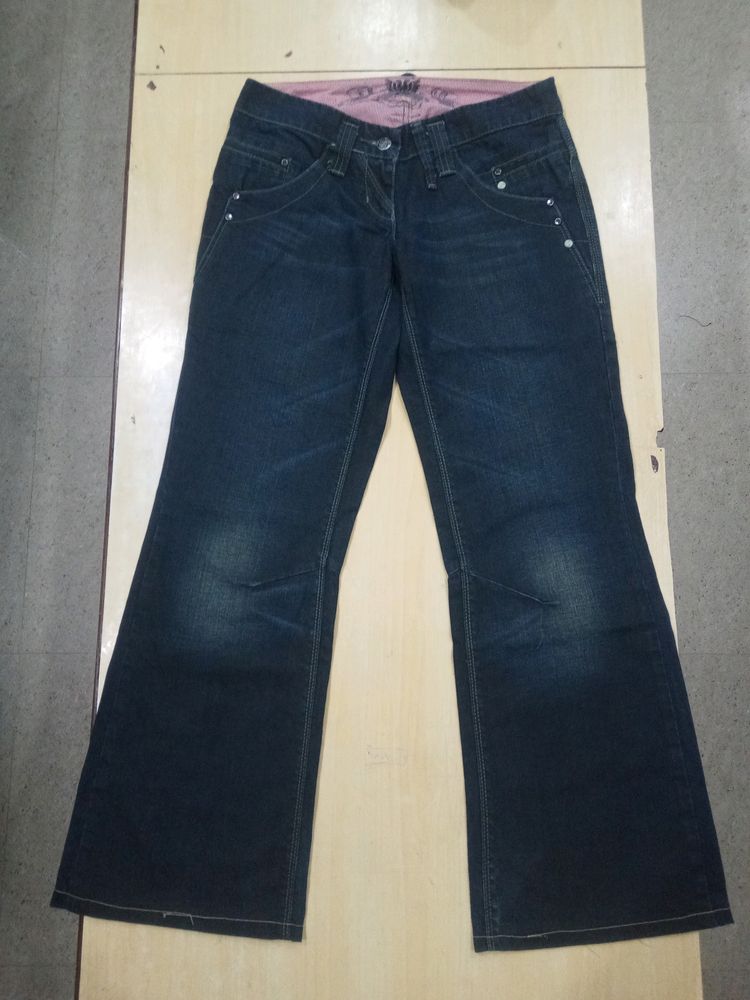 Surplus Navy Blue Cotton Bootcut Jeans for Woman