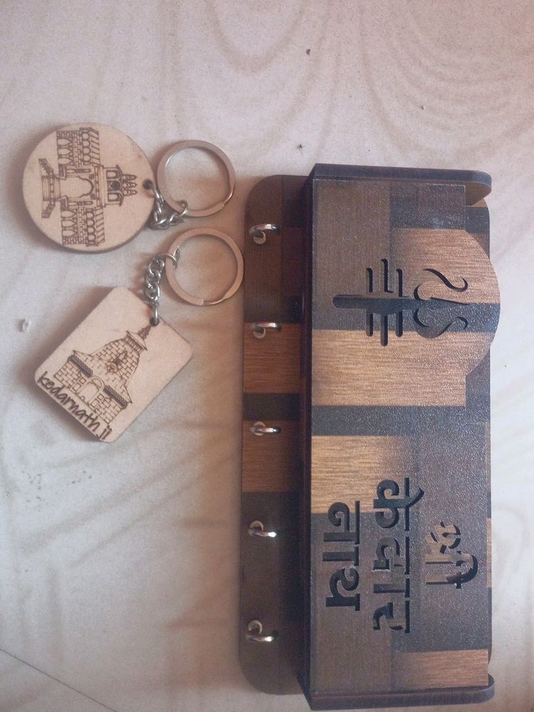 Kedarnath Cell Holder, Keychain wood (Combo)