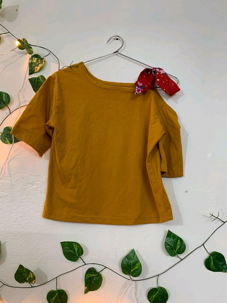 Single Shoulder Mustard Crop Top