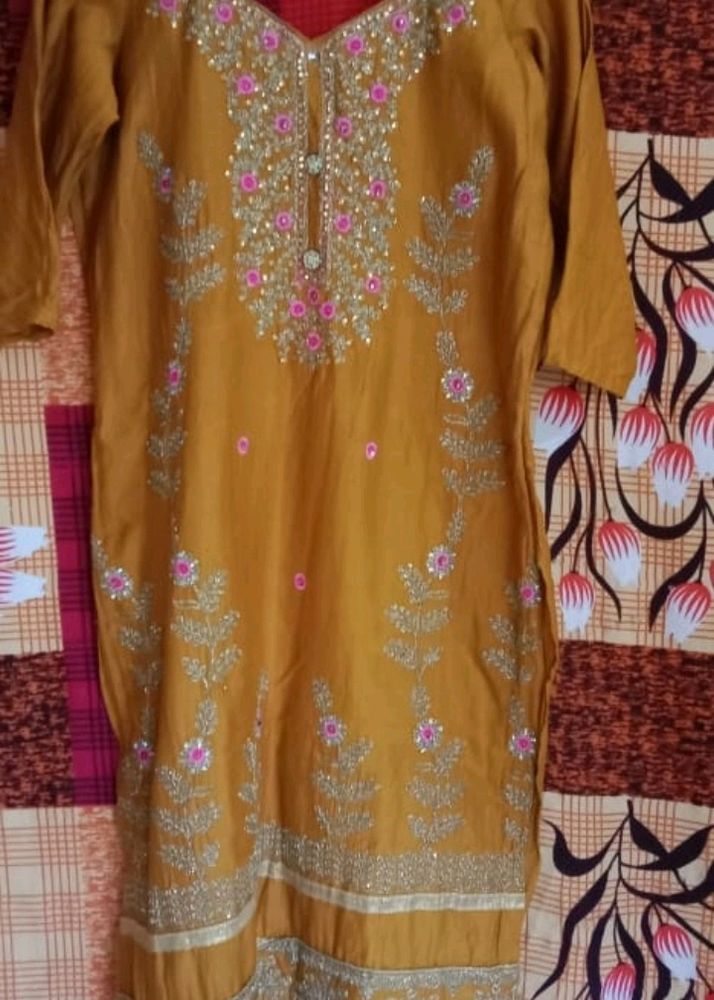 Beautiful Turmeric Yellow Coloured Patiyala Suit