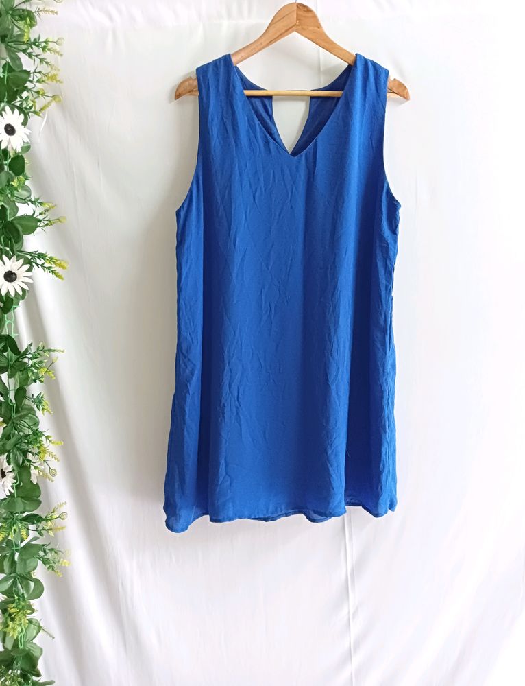 Blue V Neck Shift Dress