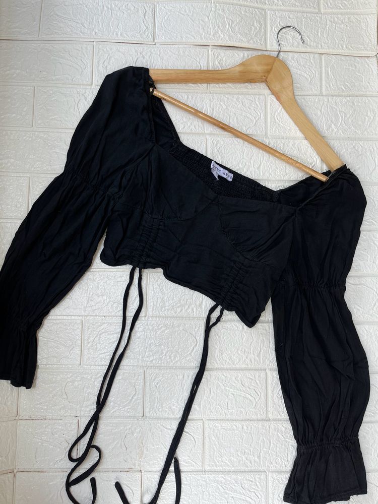 Black Drawstring Crop Top