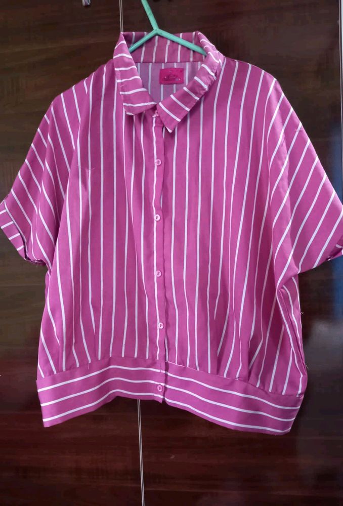 Pink and White line top