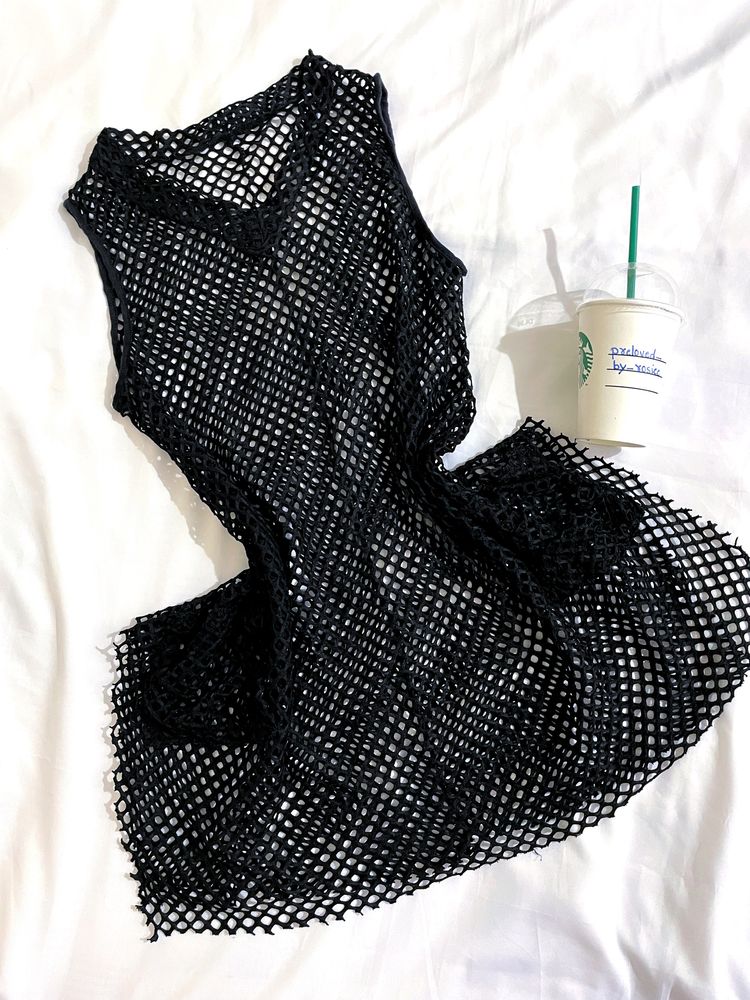 Imported Black Mesh Fishnet (Cover-up)Top