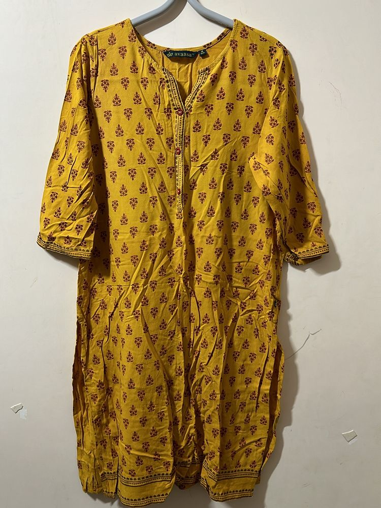 Yellow Avaasa Straight Kurtha