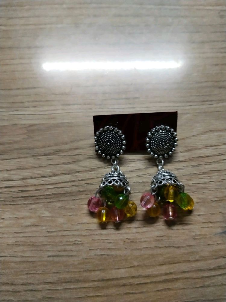 Handmade Jhumka In Silver Multicolor