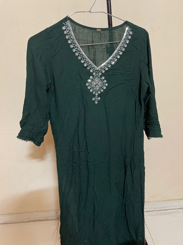 Green Yoke Print Kurta