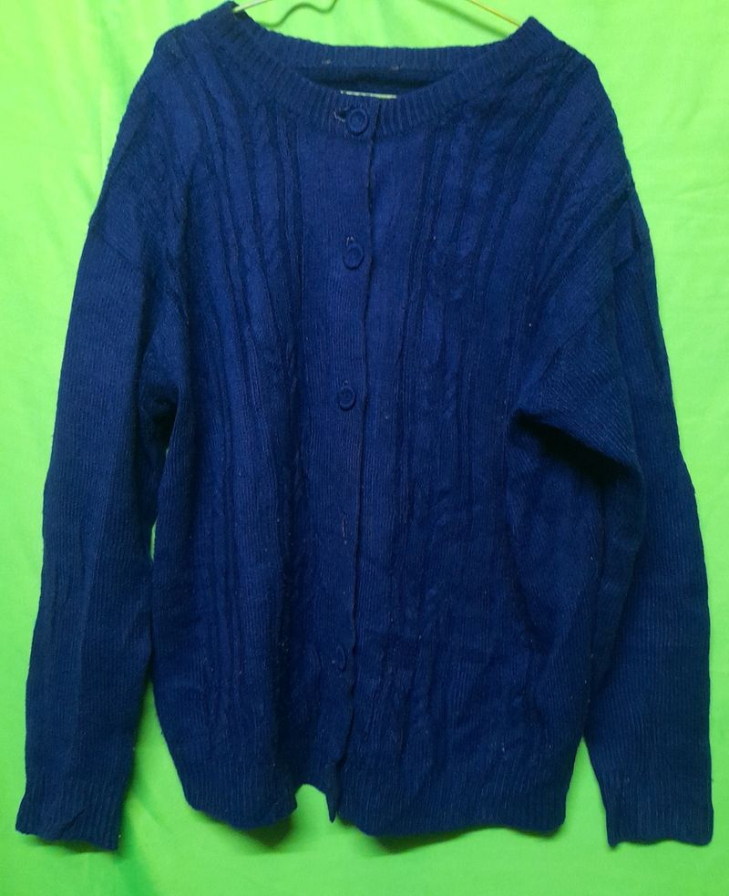 Women's Blue Sweater Wool Knitted Cardigan Button