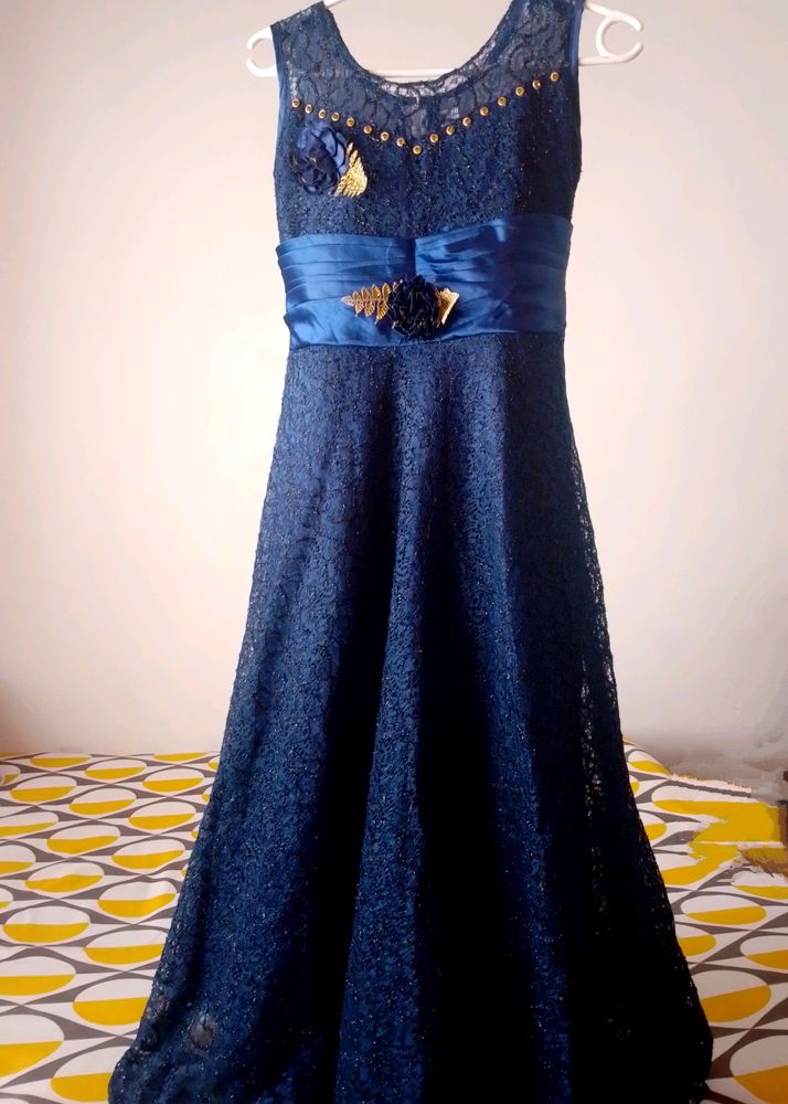 Embellished Slim-Fit Gown For Girls Navy 9-14 Year