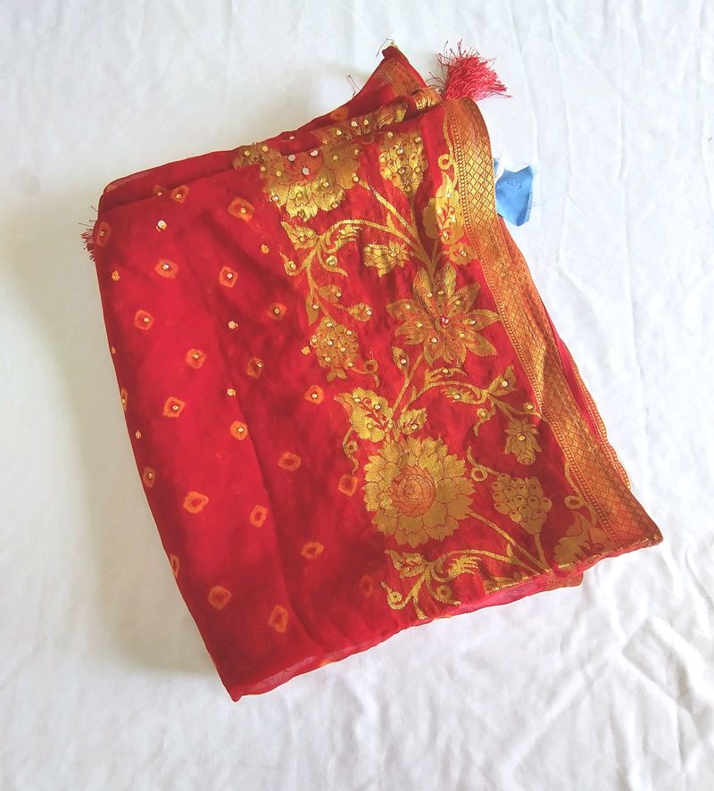 Red And Gold Saree (Women's)