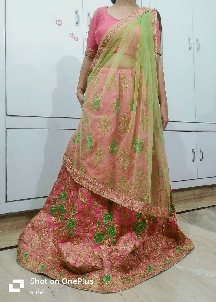 Pink Green Lehenga