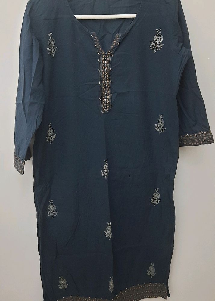 Pure Cotton Navy Blue Kurta