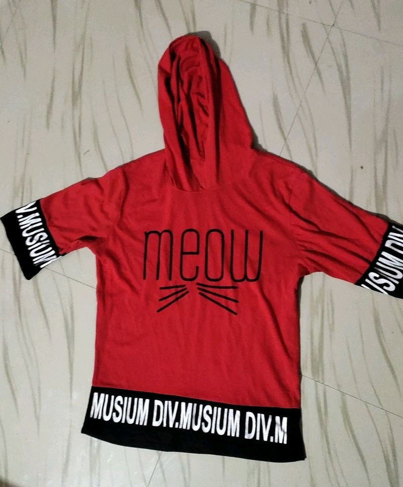 Red Half Sleeve Hoodie For Girls (M Size)