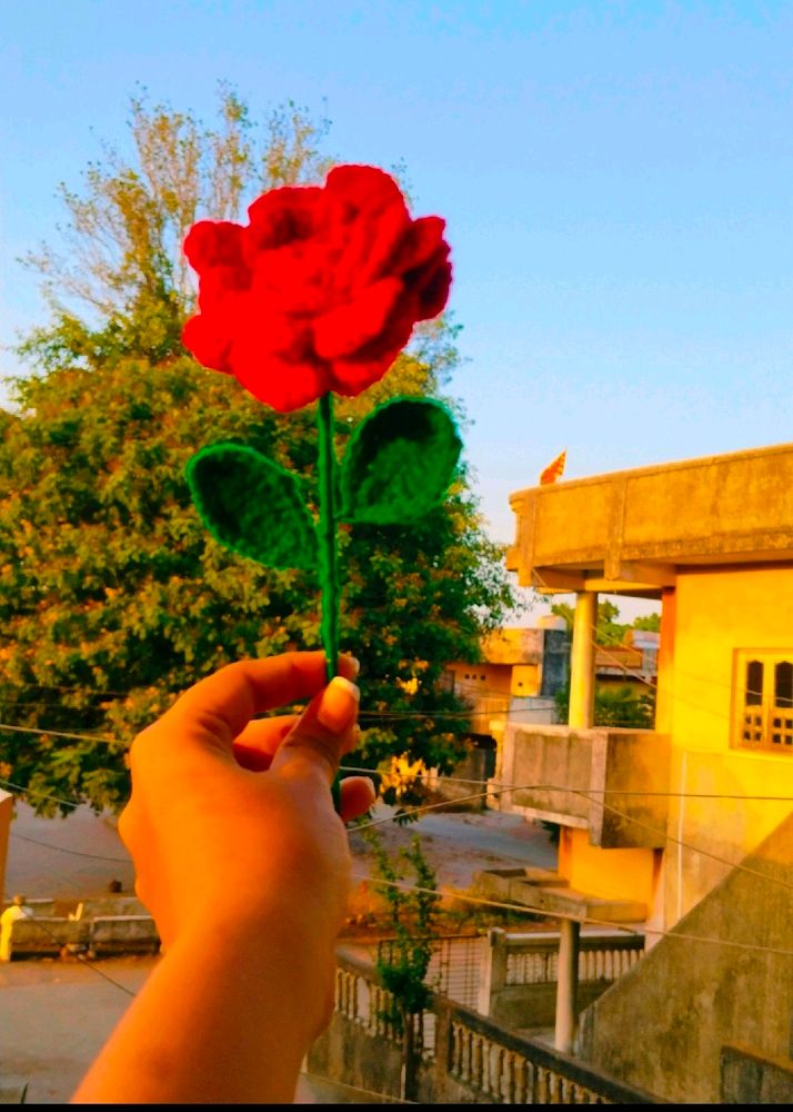 Crochet Red Rose Stick