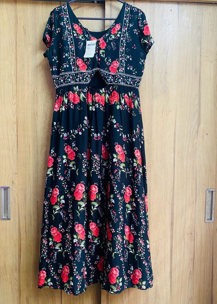 Beautiful Floral Black Cutout Dress