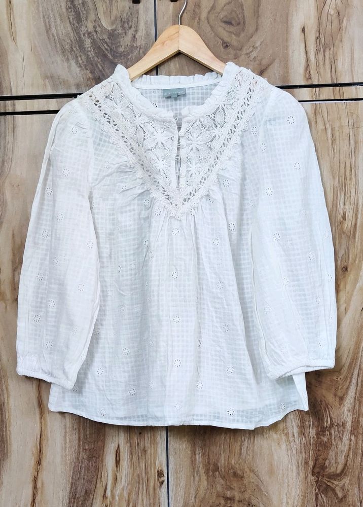 White Embroidery Work Top Size-42