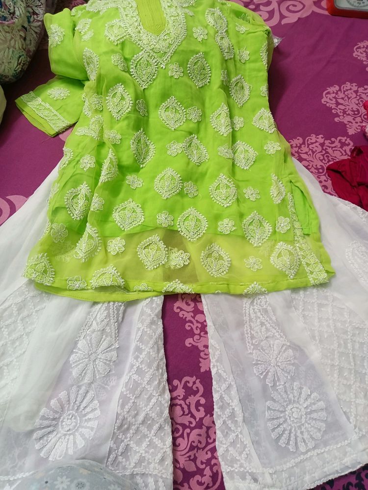 Lime Green Kurta With Sharara