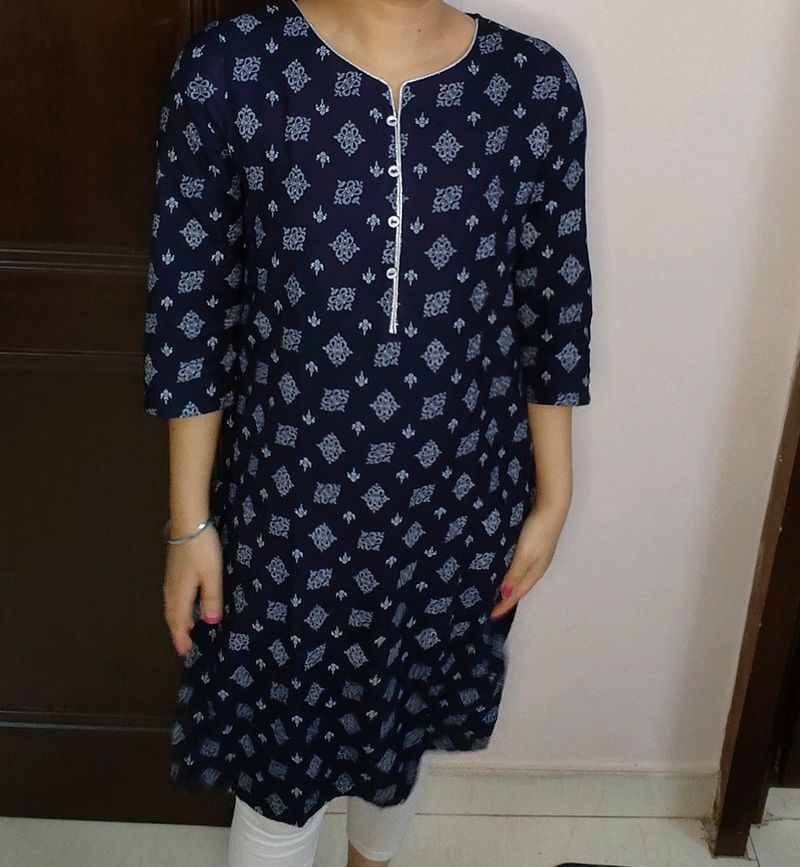 Melange Women Blue Viscose Printed Straight Kurta