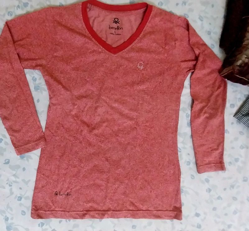 Beneton Red Causal Top L Size