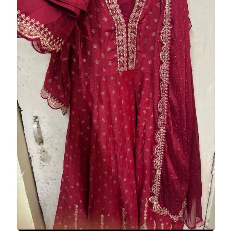 Maroon Anarkali Suit With Dupatta Pant