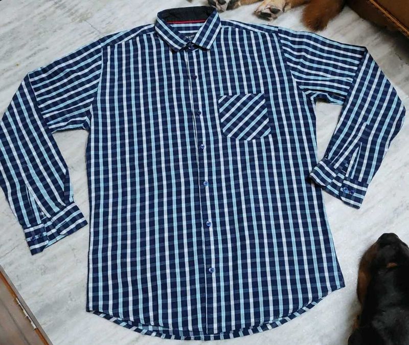 Navy Blue - Coloured Checked Shirt