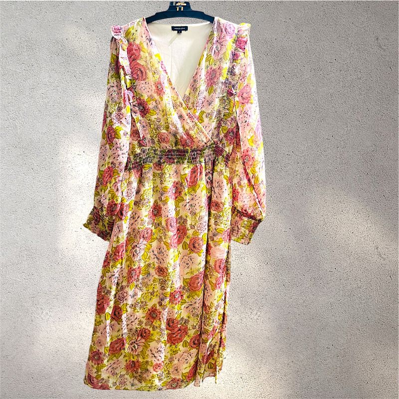 Peach Floral Dress By Westside Store