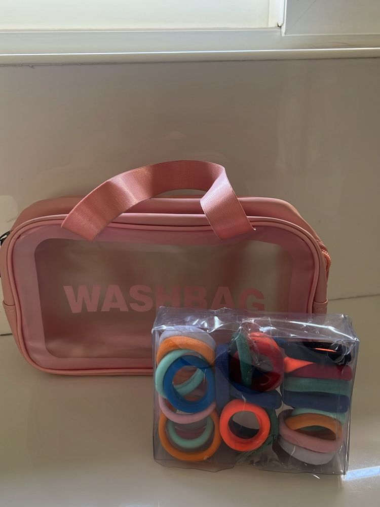 Washbag (makeup Bag)Plus Set Of Rubber Bandds