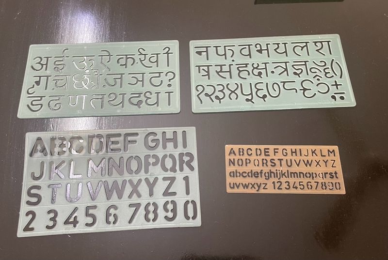 Set Of 3 Large & 1 Small Stencils, English, Hindi