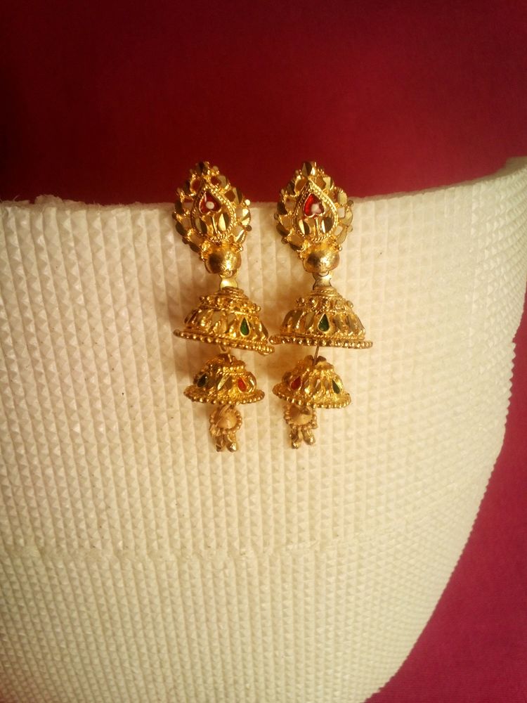 New Gold Plated Double Layer Jhumki Unused