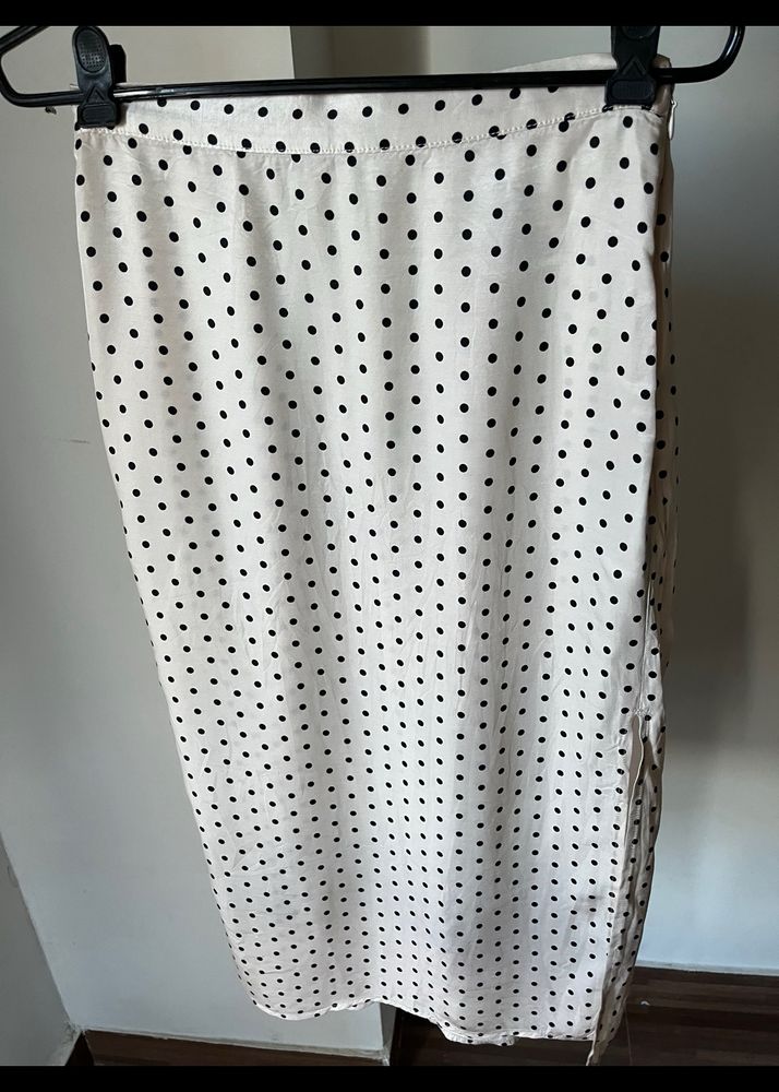 H&M Satin, Polka Dot Long Skirt With Slits