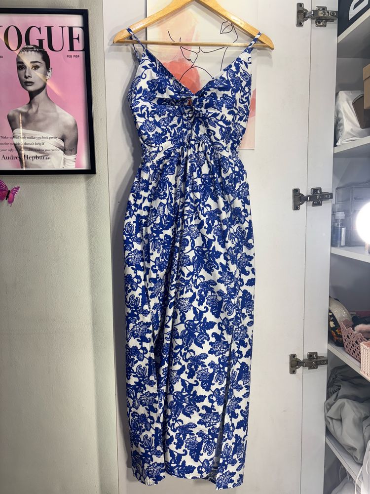 Blue Printed Dual Slit Maxi Dress