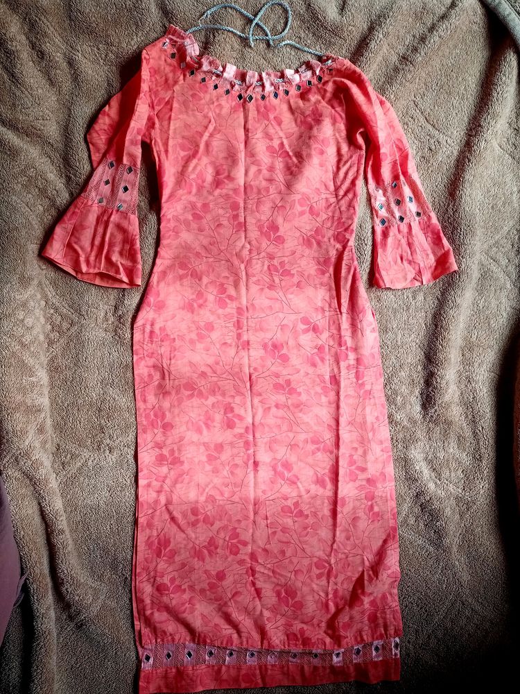 Mirror And Lace Work Kurti