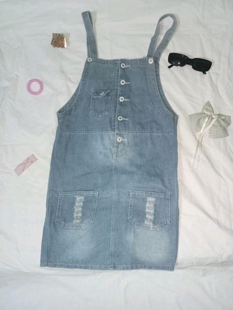 Women Blue Dungarees Short