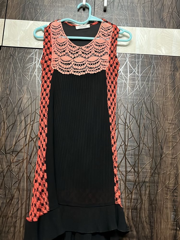 Coral-Black Bodycon Dress