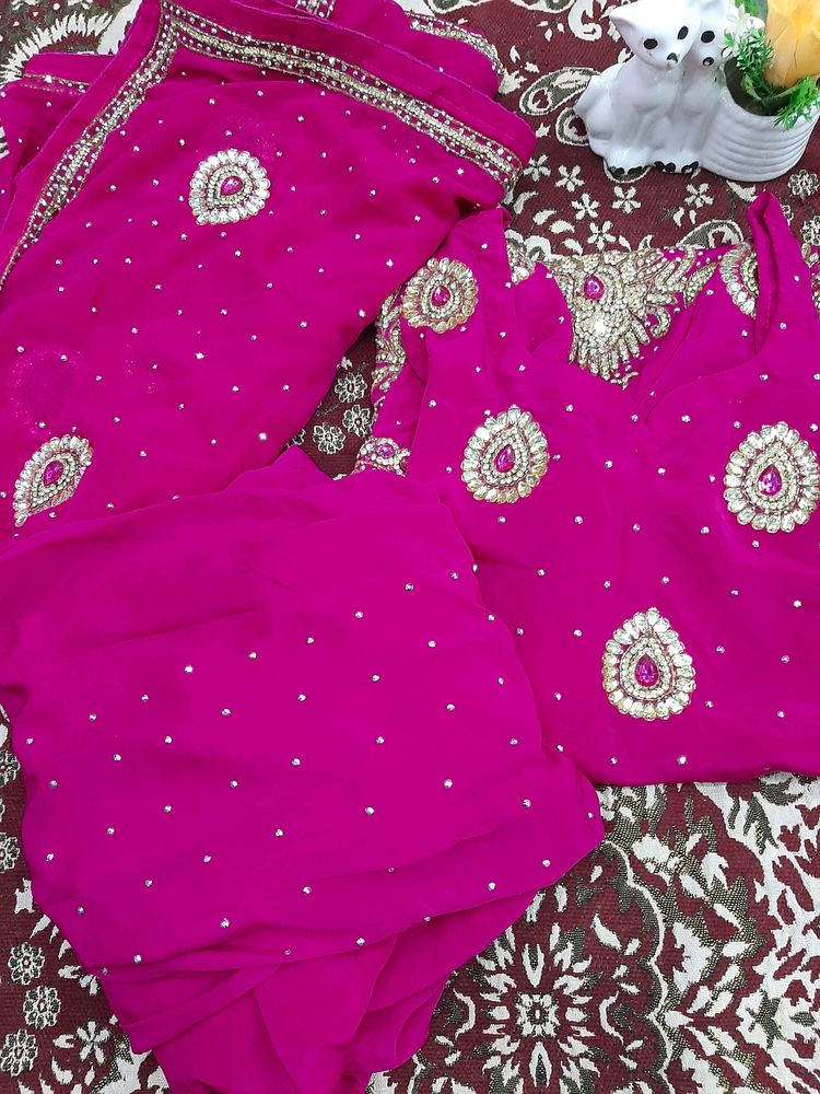 Hot Pink Colour Magenta Suit Salwar With Dupatta