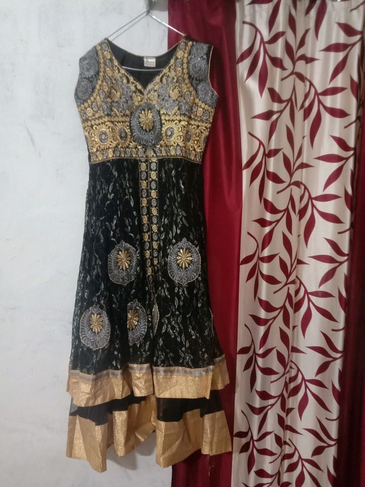 Black and Gold Net Anarkali Gown