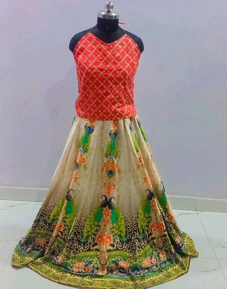 Peacock Cancan Lehenga With Halter Neck Blouse